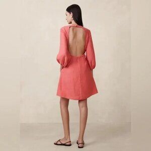 NEW BANANA REPUBLIC dress lisa open back linen short coral casual puff sleeve 2